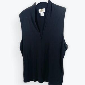 Talbots Black Sleeveless Tank V-Neck Top Blouse with Collar Size Large